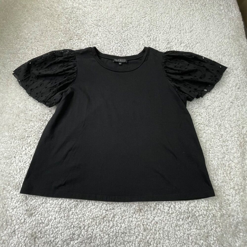 Eloquii Black Eyelet Sleeve Tee Womens 14